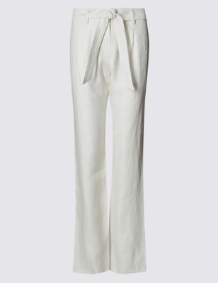 Pure Linen Tie Waist Tapered Leg Trousers